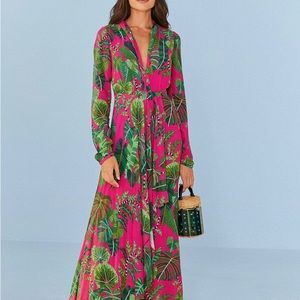 Farm Rio Pink Leaves Maxi Dress L